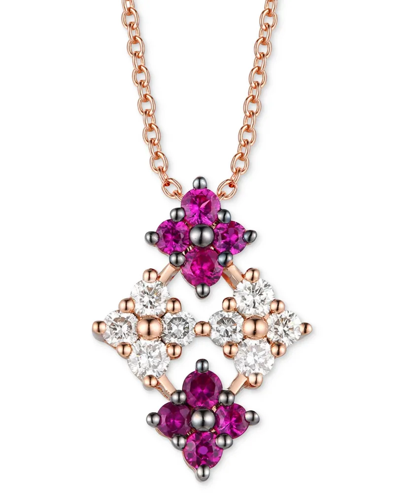 Le Vian Passion Ruby (1/4 ct. t.w.) & Vanilla Diamond (1/4 ct. t.w.) Quad Cluster 18" Pendant Necklace in 14k Rose Gold