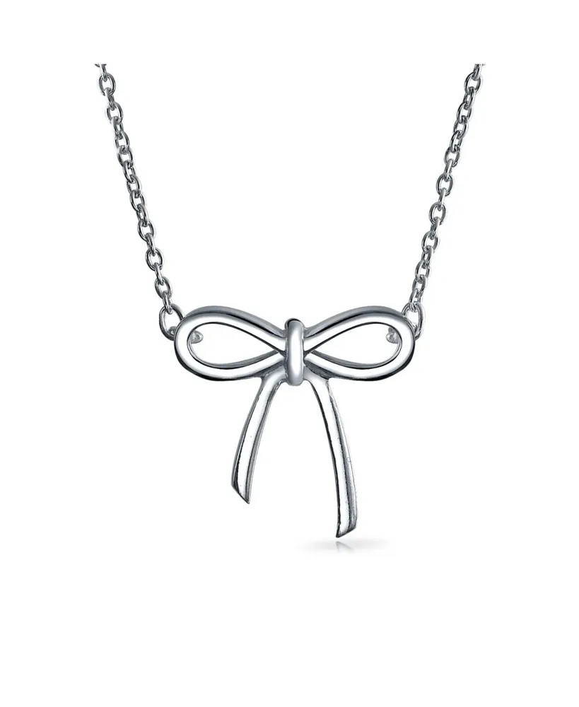 Bling Jewelry Minimalist Holiday Bow Ribbon Pendant Station Pendant Necklace For Women For Sterling Silver