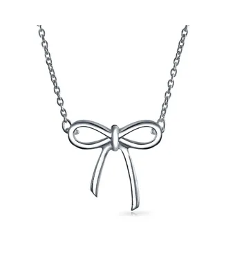 Minimalist Holiday Bow Ribbon Pendant Station Pendant Necklace For Women For Teen Girlfriend .925 Sterling Silver