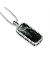 LuvMyJewelry Seraphinite Gemstone Sterling Silver Men Tag in Black Rhodium Plated with Chain