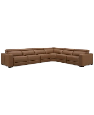 Nevio 157" 6-Pc. Leather Sectional with 3 Power Recliners and Headrests, Created For Macy's