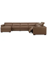 Nevio 157" 6-Pc. Leather Sectional with 1 Power Recliner, Headrests and Chaise, Created For Macy's