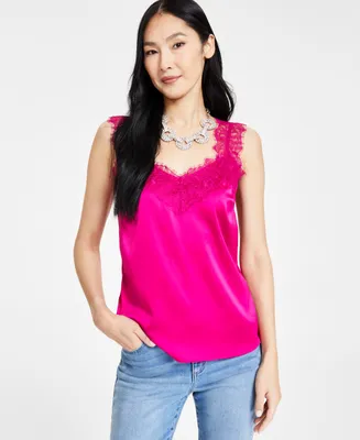 I.n.c. International Concepts Women's Sleeveless Lace-Trim Charmeuse Tank, Created for Macy's