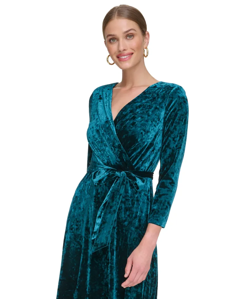 Dkny Women's Crushed-Velvet Belted Faux-Wrap Gown