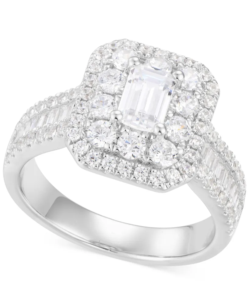 Diamond Emerald-Cut Double Halo Engagement Ring (2 ct. t.w.) in 14k White Gold