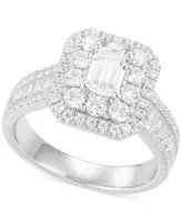 Diamond Emerald-Cut Double Halo Engagement Ring (2 ct. t.w.) in 14k White Gold