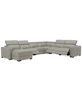 Nevio 157" 6-Pc. Leather Sectional with 3 Power Recliners, Headrests and Chaise, Created For Macy's