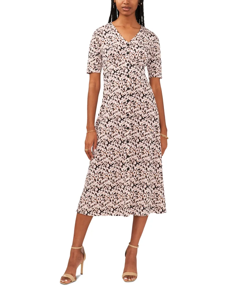 PRINTED BUTTON FRONT MIDI DRESS