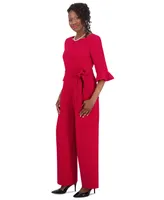 Kasper Women's Boat-Neck 3/4-Ruffle-Sleeve Jumpsuit