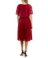Maison Tara Women's Printed Lace Midi Cape Dress