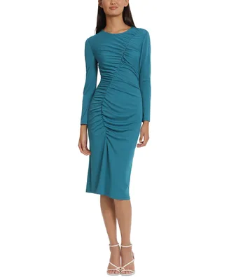 Donna Morgan Women's Round-Neck Curved-Ruched Dress