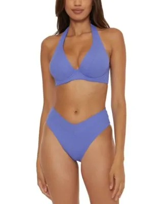 Becca Womens Modern Edge Ribbed Extended Sized Bikini Top Bottoms