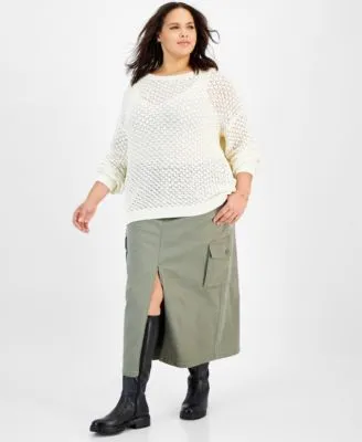 Now This Plus Size Crocheted Sweater Cargo Skirt