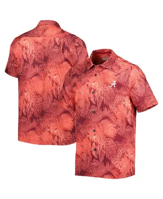 Men's Tommy Bahama Crimson Alabama Tide Big and Tall Coast Luminescent Fronds Island Zone Button-Up Camp Shirt