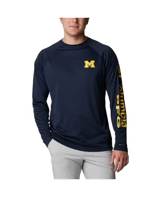 Men's Columbia Navy Michigan Wolverines Terminal Tackle Omni-Shade Raglan Long Sleeve T-shirt