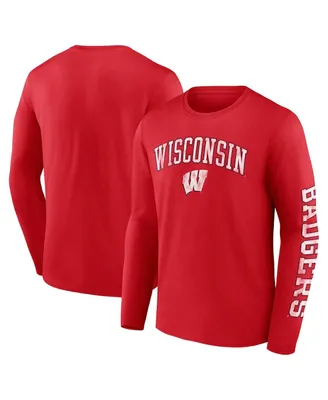 Men's Fanatics Wisconsin Badgers Distressed Arch Over Logo Long Sleeve T-shirt