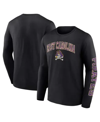 Men's Fanatics Black Ecu Pirates Distressed Arch Over Logo Long Sleeve T-shirt