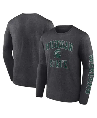 Men's Fanatics Heather Charcoal Michigan State Spartans Distressed Arch Over Logo Long Sleeve T-shirt