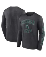 Men's Fanatics Heather Charcoal Michigan State Spartans Distressed Arch Over Logo Long Sleeve T-shirt