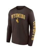 Men's Fanatics Brown Wyoming Cowboys Distressed Arch Over Logo Long Sleeve T-shirt