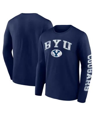 Men's Fanatics Navy Byu Cougars Distressed Arch Over Logo Long Sleeve T-shirt