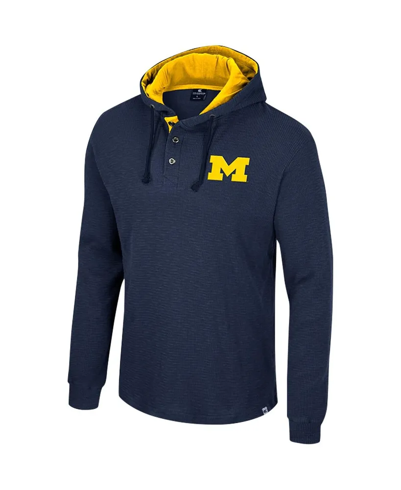 Men's Colosseum Navy Michigan Wolverines Affirmative Thermal Hoodie Long Sleeve T-shirt