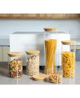 Genicook 5 Pc Glass Food Storage Jars, Borosilicate Glass Canister Set with Bamboo