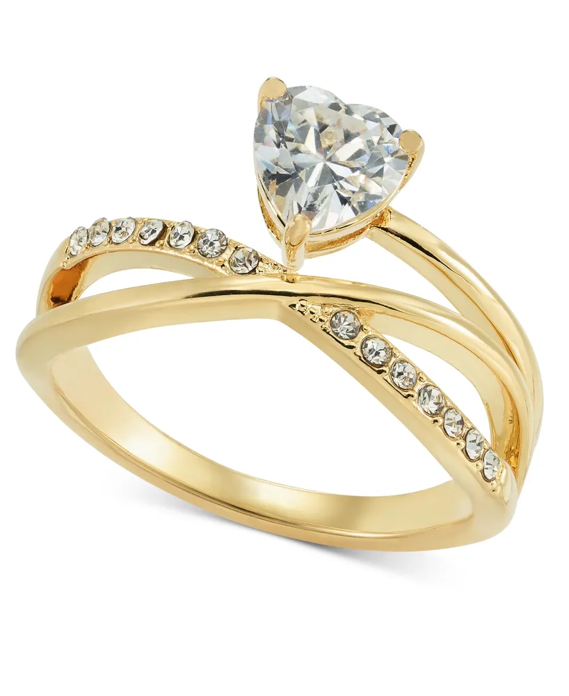 Charter Club Gold-Tone Pave & Heart Cubic Zirconia Asymmetrical Ring, Created for Macy's