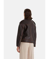 Furniq Uk Women's Genuine Leather Belted Biker Jacket,Nappa Brown