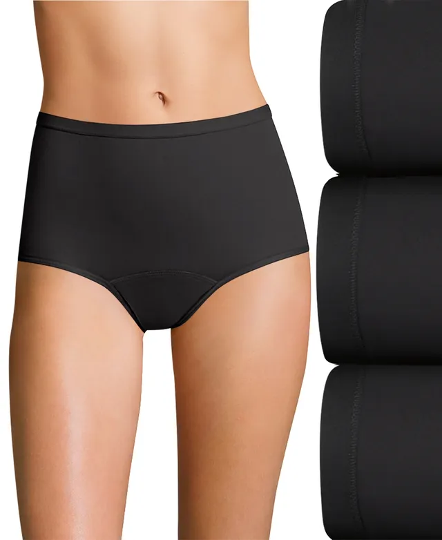 Women's Hanes 40FDM3 Comfort Period Moderate Brief Panty - 3 Pack  (Pecan/Grey/Black 6) 