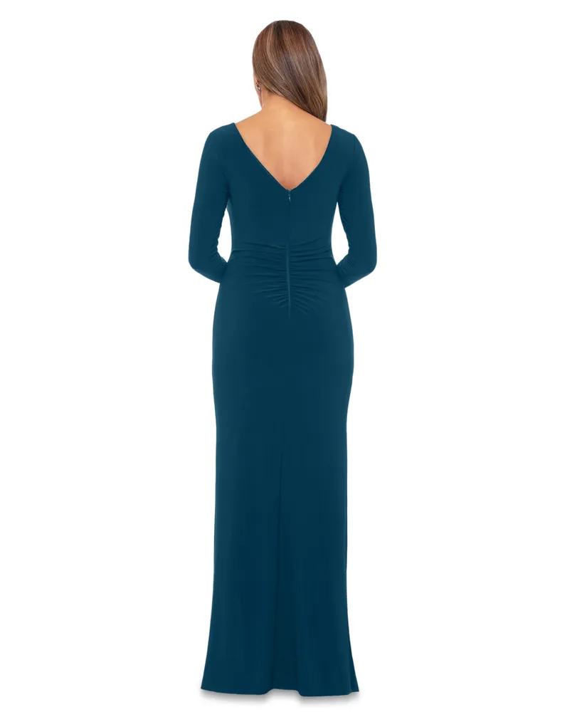 Xscape Women's Long-Sleeve Draped-Front Dress