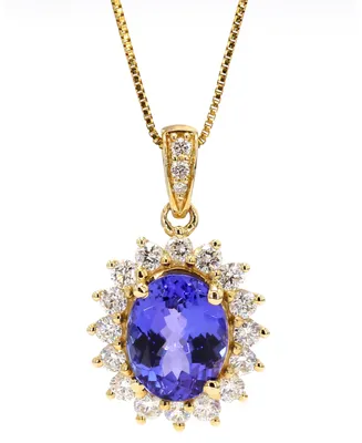 Tanzanite (2 ct. t.w.) & Diamond (1/2 Oval Halo 18" Pendant Necklace 10k Gold