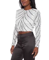 Alex & Sophia Juniors' Scoop-Neck Long-Sleeve Sequin Crop Top