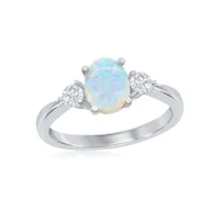 Sterling Silver Oval Opal and Cz Ring