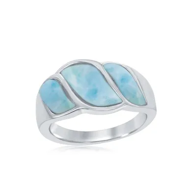 Sterling Silver Wave Design Larimar Ring