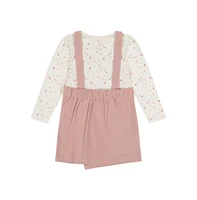 Little, Big Girls 2 Piece Outfit Set with Corduroy Jumper Dress and Long Sleeve Floral Top