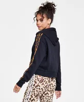 adidas Women's Essentials 3-Stripe Animal-Print Cropped Hoodie