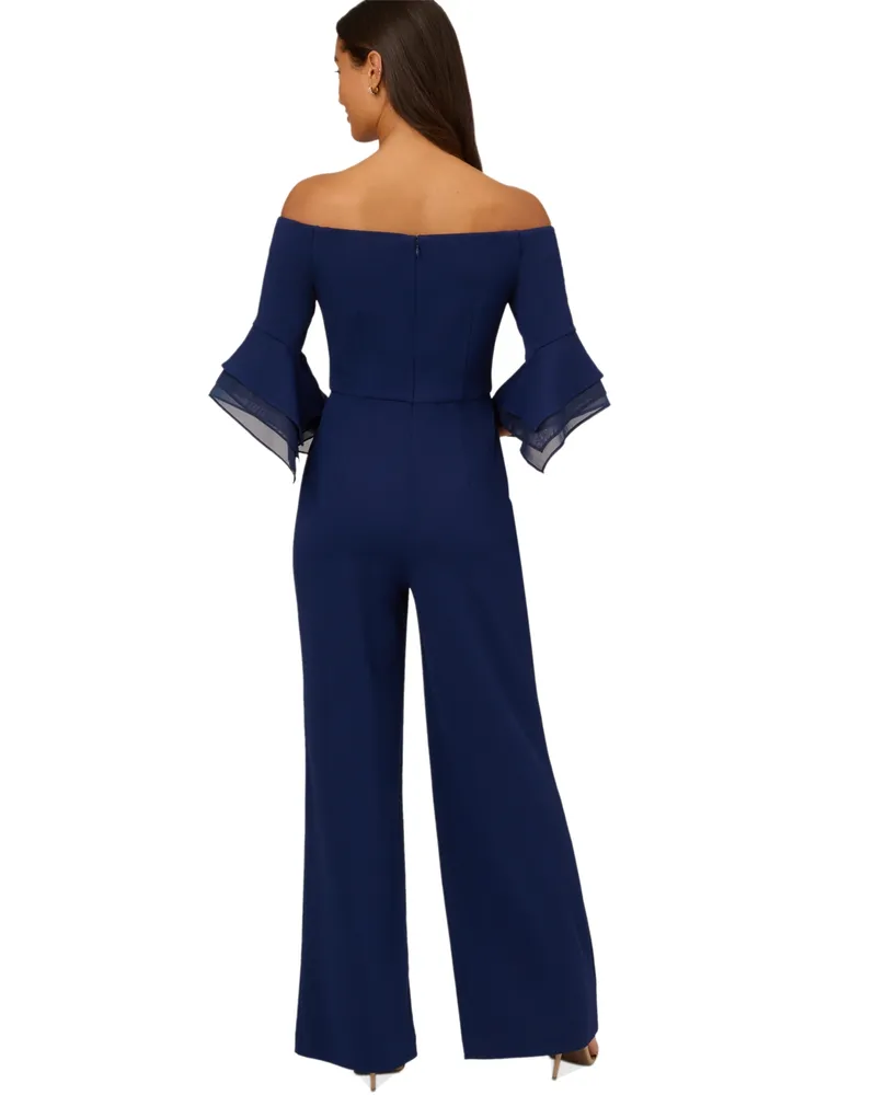 Adrianna Papell Petite Off-The-Shoulder Organza-Sleeve Jumpsuit