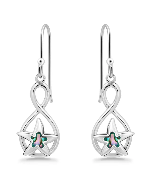 Macy's Abalone Inlay Cat Fishhook Earrings In Silver