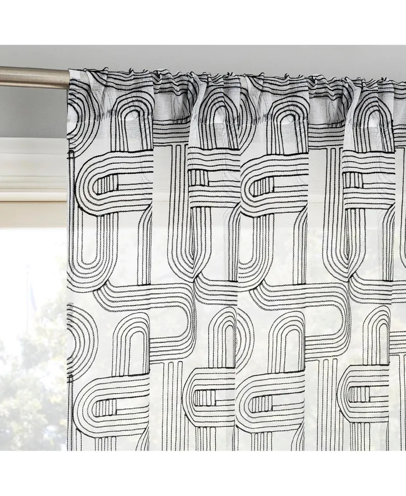 Abstract Geometric Embroidery Light Filtering Rod Pocket Curtain