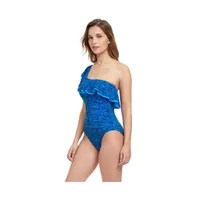 Womens Mehndi One Shoulder Ruffle One Piece Swimsuit