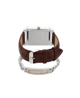 Jones New York Men's Analog Brown Croc Leather Strap Watch 33mm Bracelet Gift Set