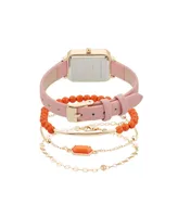 Jessica Carlyle Women's Analog Blush Polyurethane Leather Strap Watch 22mm 4 Pieces Bracelet Gift Set