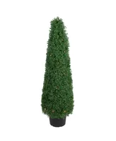 4' Pre-Lit Artificial Boxwood Cone Topiary Tree with Round Pot Clear Lights