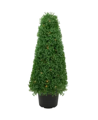 3' Pre-Lit Artificial Boxwood Cone Topiary Tree with Round Pot Clear Lights