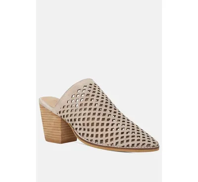 Sia Womens Stacked Heel Laser-Cut Mules