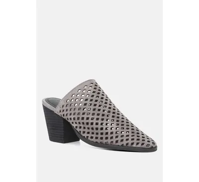 Rag & Co Sia Womens Stacked Heel Laser-Cut Mules