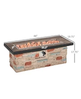 Outsunny 48 Inch Outdoor Propane Gas Fire Pit Table, 50,000 Btu Auto-Ignition Rectangular Faux Ledge Stone Gas Firepit with Lava Rocks and Rain Cover,