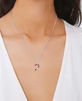 Macy's Cubic Zirconia and Red Enamel Candycane Pendant Necklace