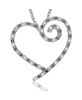 Genevive Sterling Silver White Gold Plated Cubic Zirconia Heart With Swirl Pendant